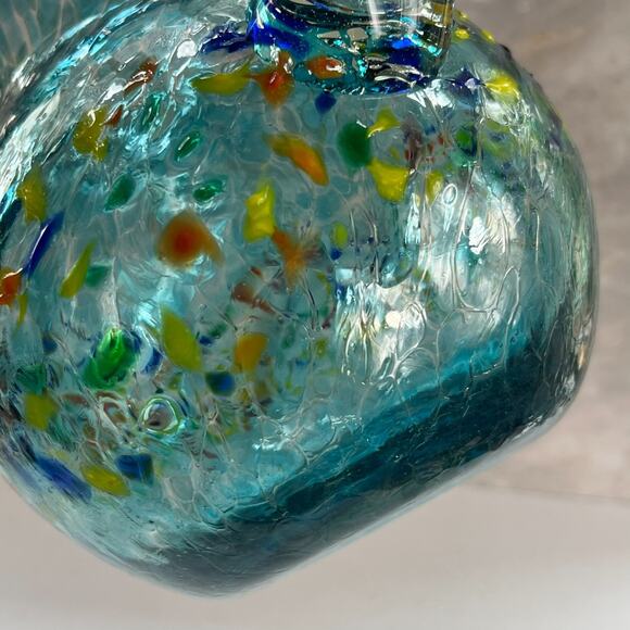 Mexican Hand Blown Glass Art Pitcher Turquoise Multi-Color Confetti 8.5" - Picture 9 of 16